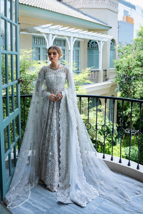 Pakistani Bridal Dress in White Pishwas Lehenga Style